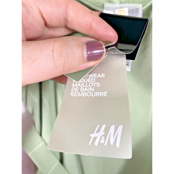 H&M Swimsuit Bathing Suit US Size L Green Padded Belted Vintage Inspired NEW - Picture 12 of 14